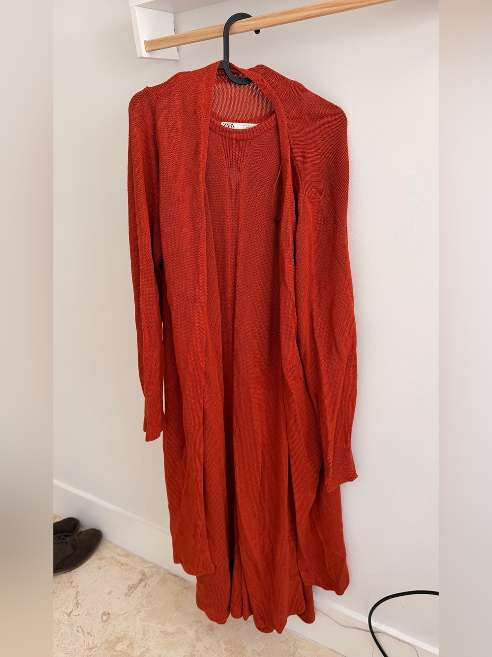 Zara Women's Long Open-Front Cardigan Sweater - Rust Red